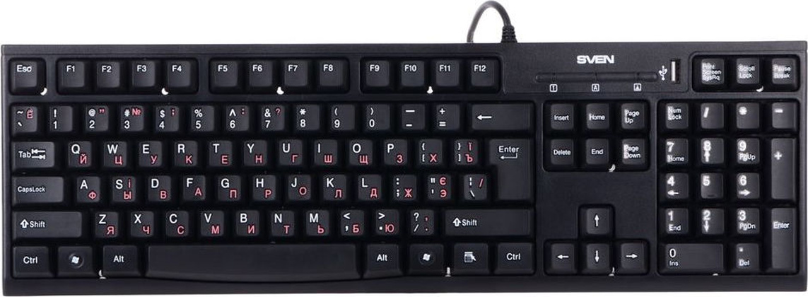 Клавиатура SVEN Standard 304, USB <Black> + USB HUB