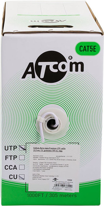 Кабель UTP кат.5e - 305м "ATcom" [AT3799] 0.50, омедненный алюминий