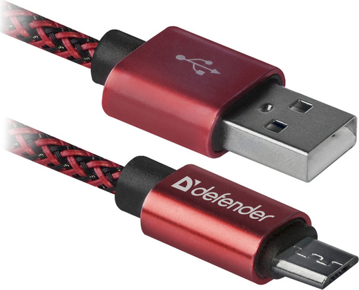 Кабель USB A - micro USB B (1.0m) "Defender " [USB08-03T PRO] <Red>