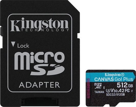 Карта памяти microSDXC 512Gb "Kingston" [SDCG3/512GB] Class 10 UHS-I U3 + SD Adapter