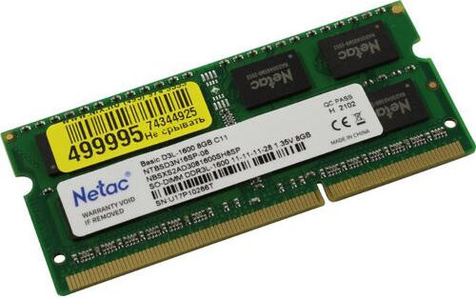Модуль памяти SO-DIMM DDR3L 1600Mhz - 8Gb(1x8Gb) "Netac" [NTBSD3N16SP-08]