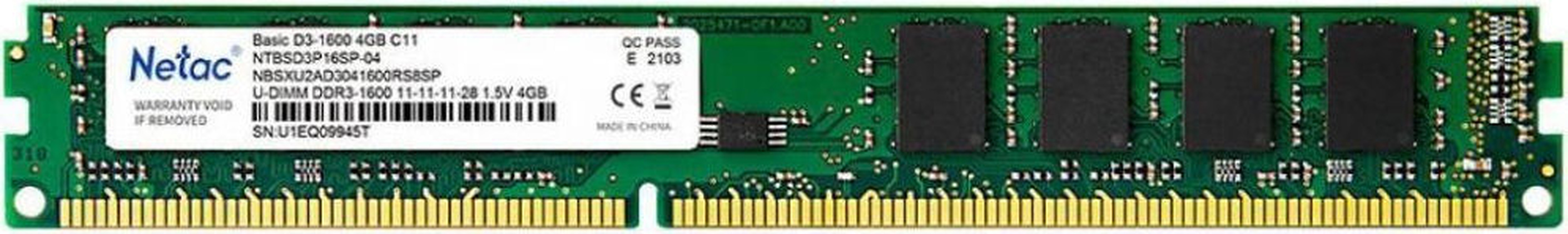 Модуль памяти DDR3 1600Mhz - 4Gb(1x4Gb) "Netac" [NTBSD3P16SP-04]