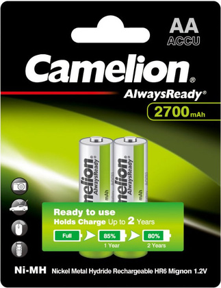 Набор аккумуляторов (AAx2шт.) 2700mAh - "Camelion" [AA-2700-BP2]; блистер, Always Ready