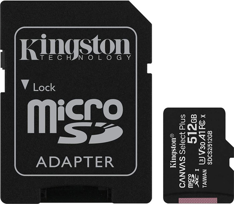 Карта памяти microSDXC 512Gb "Kingston" [SDCS2/512GB] Class 10 UHS-I U3 + SD Adapter