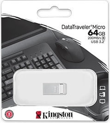 Накопитель USB 3.2 - 64Gb "Kingston" Data Traveler Micro [DTMC3G2/64GB] <Black/Silver>