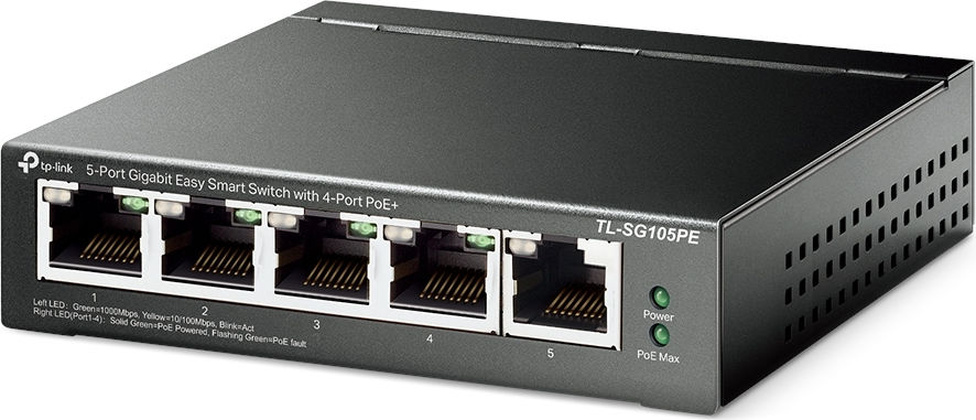 Коммутатор "TP-Link" [TL-SG105PE] 5port RJ45 10/100/1000 Mbps, 4PoE