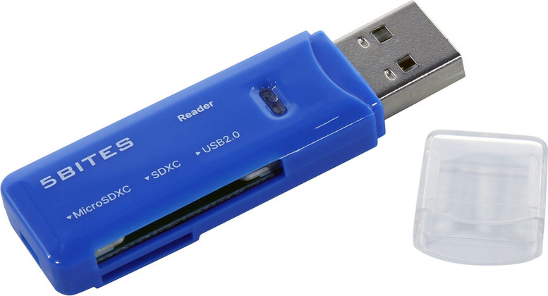 Картридер USB 2.0 - "5bites" [RE2-100BL] <Blue>, внешний