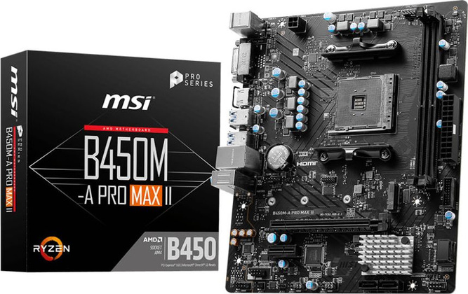 Мат.плата MSI B450M-A PRO MAX II, (AMD B450), mATX, DDR4, DVI-D/HDMI [S-AM4]