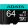 Карта памяти microSDXC 64Gb "AData" [AUSDX64GUI3V30SA2-RA1] Class 10 UHS-I U3+ SD adapter