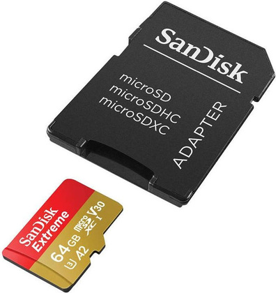 Карта памяти microSDXC 64Gb "Sandisk" [SDSQXAH-064G-GN6AA] Class 10 UHS-I U3 + SD Adapter