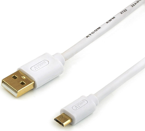 Кабель USB A - micro USB B (0.8м) "ATcom" [AT9074] <White> (RTL)