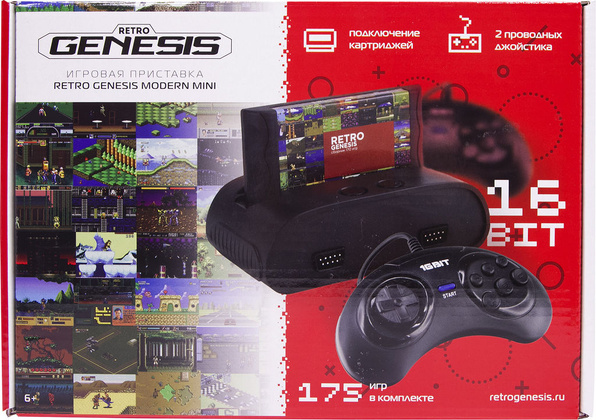 Игровая консоль "Retro Genesis" [ConSkDn111] <Black> Modern mini + 175 игр + 2 джойстика