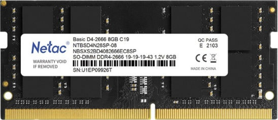 ОЗУ Netac Basic (NTBSD4N26SP-08) SO-DIMM DDR4 8 Гб (1x8 Гб)