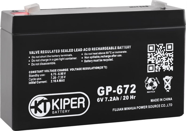 Аккумуляторная батарея для ИБП  6V 7,2Ah "Kiper" [GP-672] F1
