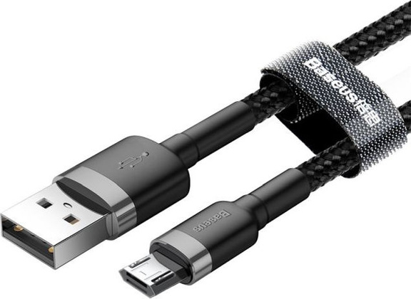 Кабель USB A - micro USB B (1,0m) "Baseus" [CAMKLF-BG1] <Black> 2.4А, оплетка
