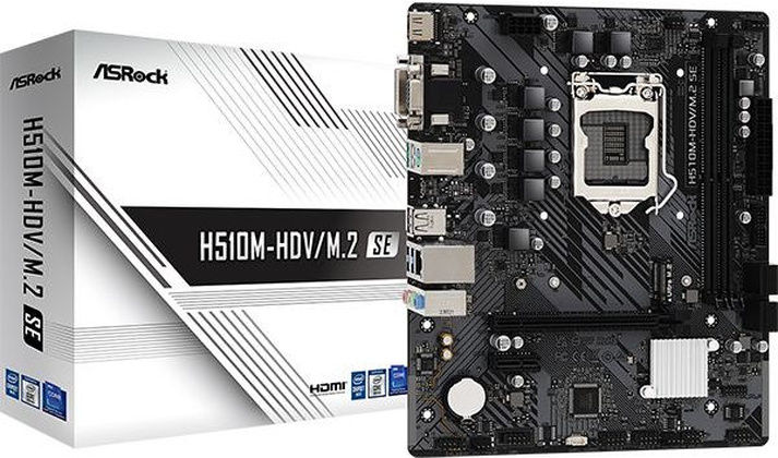 Мат.плата ASRock H510M-HDV/M.2 SE (Intel H470), mATX, DDR4, VGA/DVI/HDMI [S-1200]