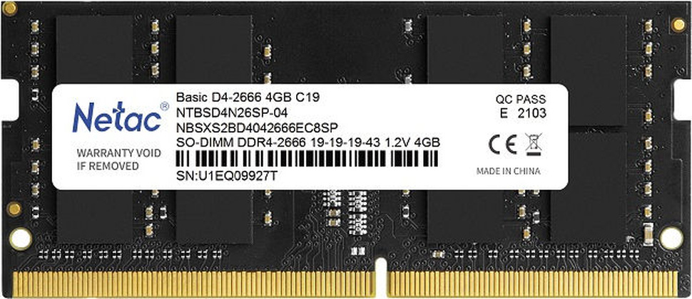 ОЗУ Netac Basic (NTBSD4N26SP-04) SO-DIMM DDR4 4 Гб (1x4 Гб)