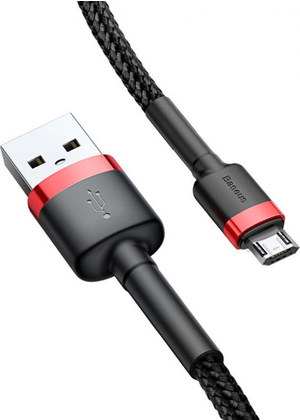 Кабель USB A - micro USB B (1,0m) "Baseus" [CAMKLF-B91] <Black/Red> 2.4А, оплетка