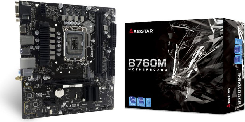 Мат.плата Biostar B760MX2-E (Intel B760), mATX, DDR5, VGA/HDMI/DVI [S-1700]