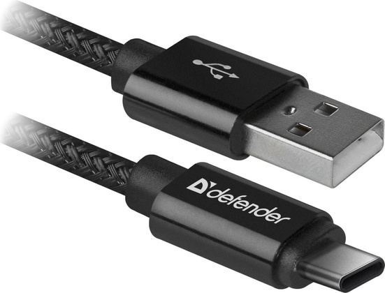 Кабель USB 2.0 - USB Type-C (1,0m) "Defender" [87814] <Black> (RTL)