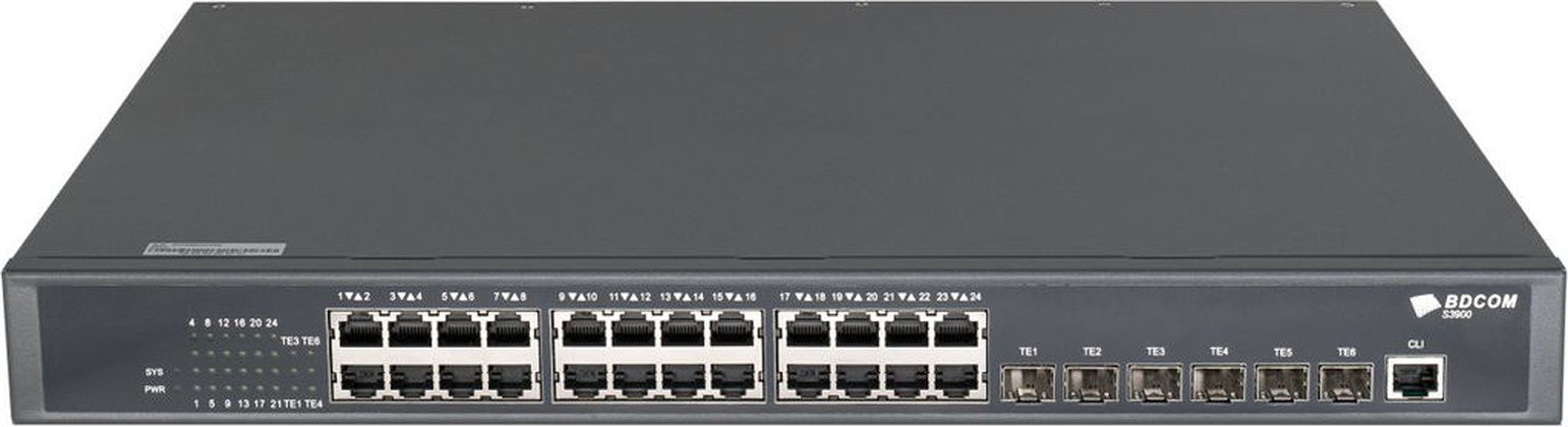 Коммутатор "BDCOM" [S3900-24T6X] 24x10/100/1000Base-T, 6x 1/10GE SFP+