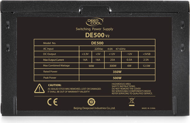 Блок питания 500 W DeepCOOL DE500 V2 (DP-DE500US-PH)