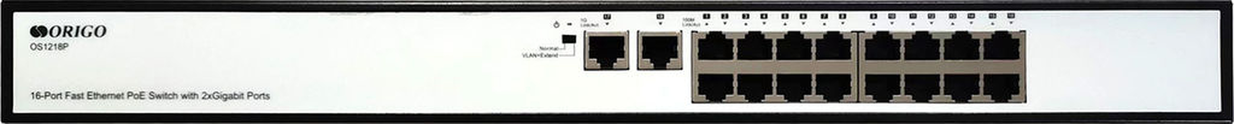 Коммутатор "Origo" [OS1218P/190W/A1A] 16-Port 100Base-T PoE+ ; 2x1000Base-T