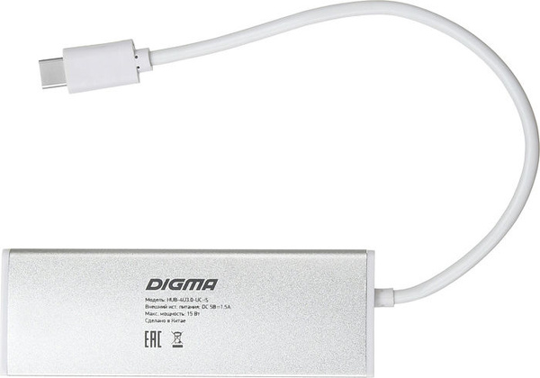 Переходник USB Type-C--> USB 2.0*2 "Digma" [HUB-4U3.0-UC-S] <Silver>