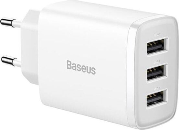 Сетевое зарядное устройство "Baseus" [CCXJ020102] <White> 3xUSB, 3.4А