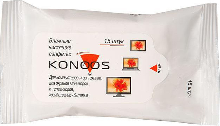 Салфетки влажные Konoos KSN-15 для мониторов, 15шт.