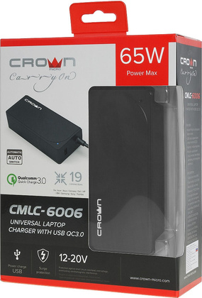 Зарядное для ноутбуков 65 Вт Crown CMLC-6006