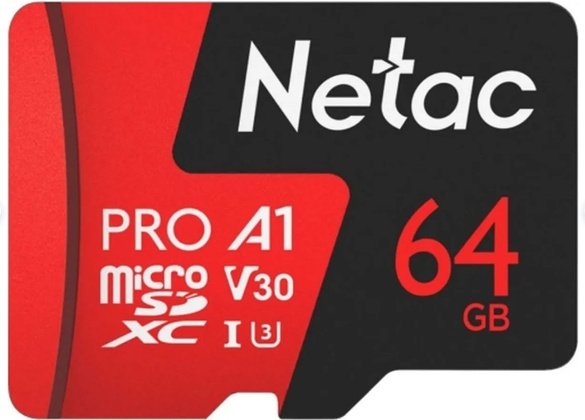 Карта памяти microSDXC 64Gb "Netac" [NT02P500PRO-064G-R] Class 10 UHS I U3 + SD Adapter