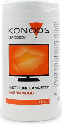 Салфетки влажные Konoos KBF-100ECO, для ЖК-экранов, в тубе 100шт.