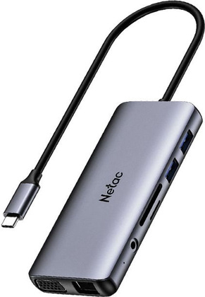 Переходник USB Type-C --> HDMI+VGA+2xUSB 3.0+3xUSB 2.0+PD+SDXC "Netac" [NT08WF15-30GR]