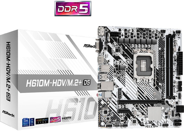 Мат.плата ASRock H610M-HDV/M.2+ D5 (Intel H610), mATX, DDR5,VGA/HDMI/DP [S-1700]