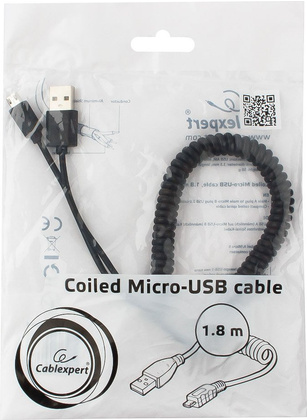 Кабель USB A - micro USB B (1,8m) "Gembird" [CC-mUSB2C-AMBM-6], <Black>, витой