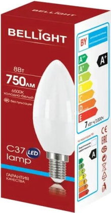 Лампа LED E14,  8 W, 6500K "Bellight" [C37 8W 220V E14 6500K] 