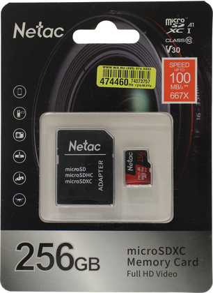 Карта памяти microSDXC 256Gb "Netac" [NT02P500PRO-256G-R] Class 10 UHS-I+SD Adapter