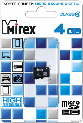 Карта памяти microSDHC 4 Гб Mirex (13612-MCROSD04) Class 4